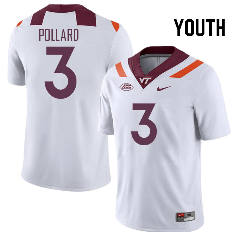 Youth #3 Norell Pollard Virginia Tech Hokies College Football Jerseys Stitched Sale-White - Click Image to Close